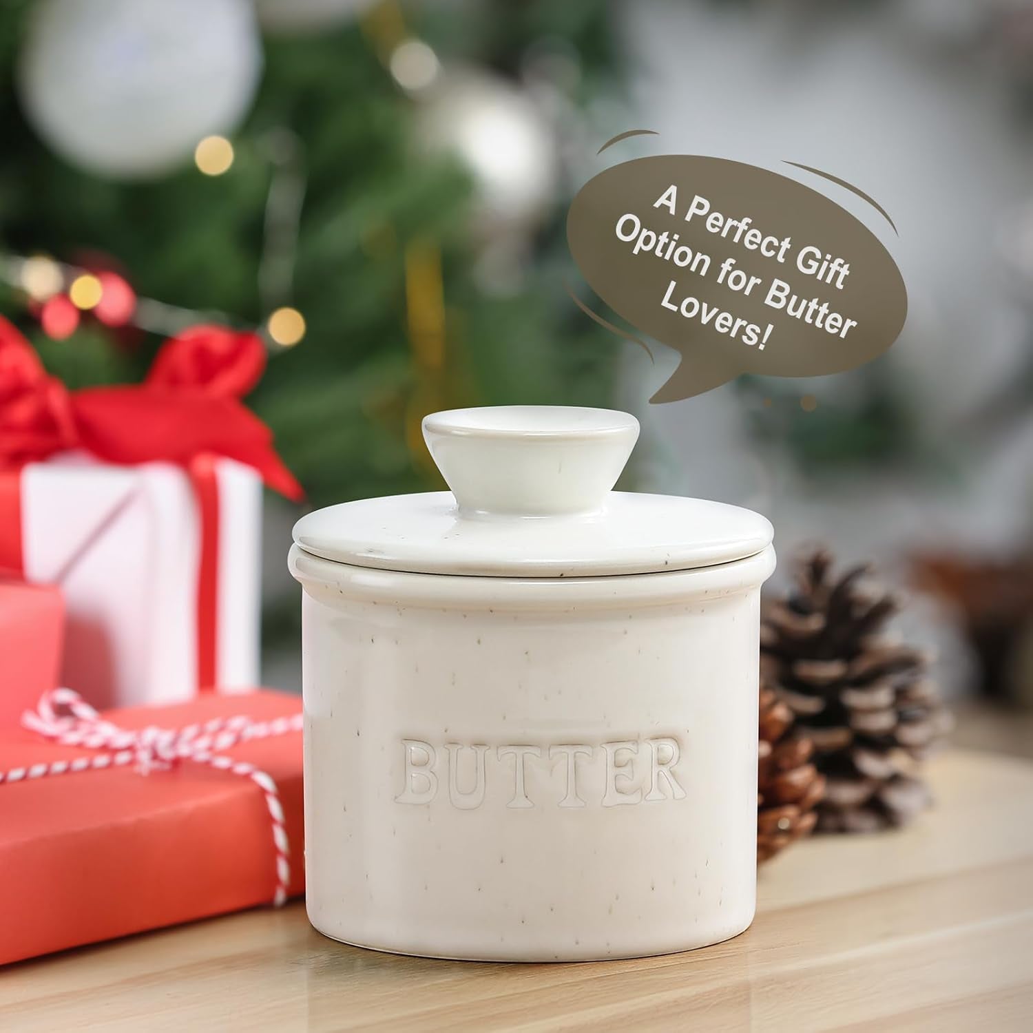 butter-crock-with-lid-for-countertop-ceramic-french-butter-dish-for-spreadable-soft-butter-butter-container-holder-with-a-water-seal-housewarming-gift-kitchen-and-home-decor-speckled-white
