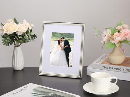 Classy Silver Plated 8X10'' Metal Picture Frame 2 Pack,Classic Beaded Frame 8X10'' Mat 5X7'',Real Glass Front and Velvet Backing,Perfect Gifts and Treasured Memories5