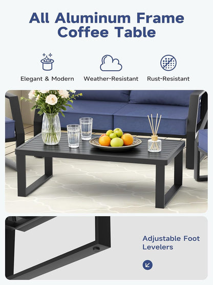 Oversized Modern Outdoor Patio Furniture Set with 5" Thick Cushions, Deep Seats & Wide Armrests, Comfortable Aluminum All-Weather Rustproof Uv-Resistant Frame, 5-Seater for Garden, Backyard, Poolside3
