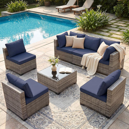 7 Piece Patio Furniture Set, Outdoor Wicker Sectional Sofa Set6