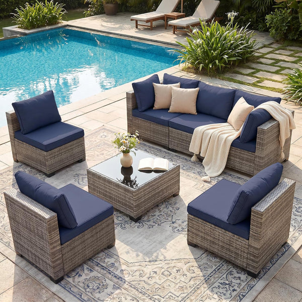 7 Piece Patio Furniture Set, Outdoor Wicker Sectional Sofa Set6