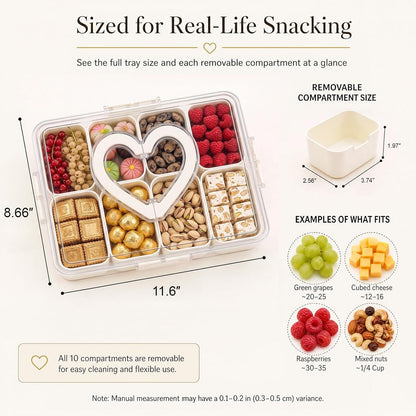 Snackle Box Container with Leakproof Lid and Handle, 8 Compartment Divided Serving Tray with Removable Containers, Spill-Proof Portable Snack Tray for Kids Snacks, Fruit, Candy, Nuts, Picnic & Parties6