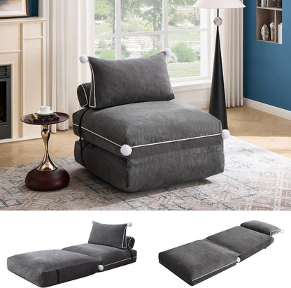 Folding Sofa Bed, Convertible Fold Out Couch Bed for Adults, Comfy Chenille Sleeper Chair with Back Support, No Wall Needed Floor Sofa Bed for Living Room Bedroom Apartment, Grey1
