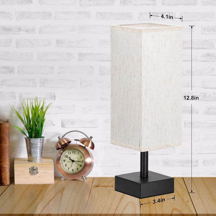 Small Bedside Table Lamp for Bedroom - Square Cream Fabric Shade | Inline Rocker Switch, Corded Electric, Bulb Not Included, 12.8" Mini Table Lamp for Nightstand, Desk, Dorm, Office+2
