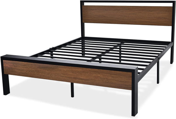 14 Inch Full Size Metal Platform Bed Frame with Wooden Headboard and Footboard, Mattress Foundation, No Box Spring Needed, Large under Bed Storage, Non-Slip without Noise, Walnut8