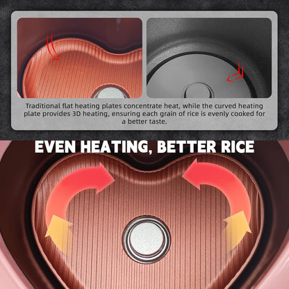 Heart Shaped Pink Rice Cooker 300W, Small Cute Rice Cooker (1.8L, 4Cups) | High Power Preset Timer Automatic Heat Preservation for New Year Valentine'S Day Gifts4
