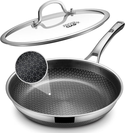 Non Stick Frying Pans,12-Inch Stainless Steel Skillet,Pan with Lid | Hybrid Nonstick | Pfoa-Free | Non-Toxic | Induction Compatible | Oven & Dishwasher Safe1