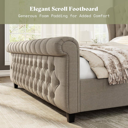 California King Upholstered Sleigh Bed Frame with Headboard4