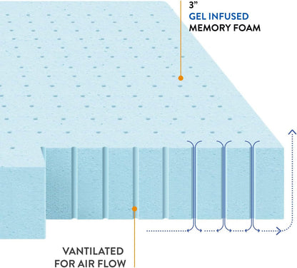 3 Inch Ventilated Memory Foam Mattress Topper, Cooling Gel Infusion, Certipur-Us Certified, Dorm Essentials, Twin XL9