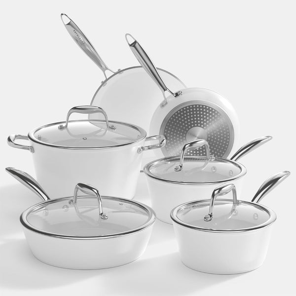 Ceramic Pots and Pans Set Nonstick, 10Pcs White Cookware Set | Induction Compatible & Oven Safe, Non-Toxic PTFE PFOA Free Healthy Kitchen Cooking Set for All Stovetops, Easy to Clean9