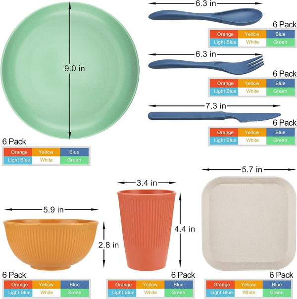 42-Piece Plates and Bowls Sets Wheat Straw Dinnerware Sets Service for 6, Unbreakable Dishwasher Microwave Safe Dishes Set Cups Sets Dinner Plates and Bowls Set for Kitchen2