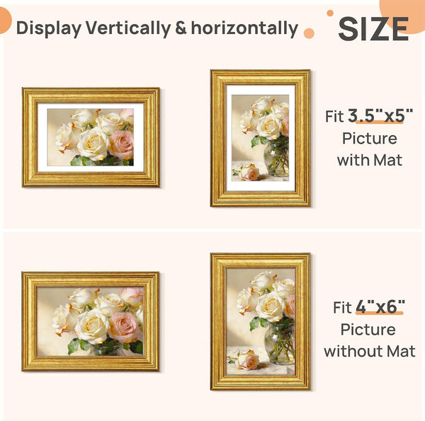4X6 Picture Frame, Vintage Frames Decor, 1Pack Gold2