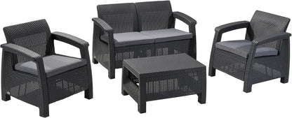 Keter Corfu 4 Piece Set All Weather Outdoor Patio Garden Furniture with Cushions, Charcoal1