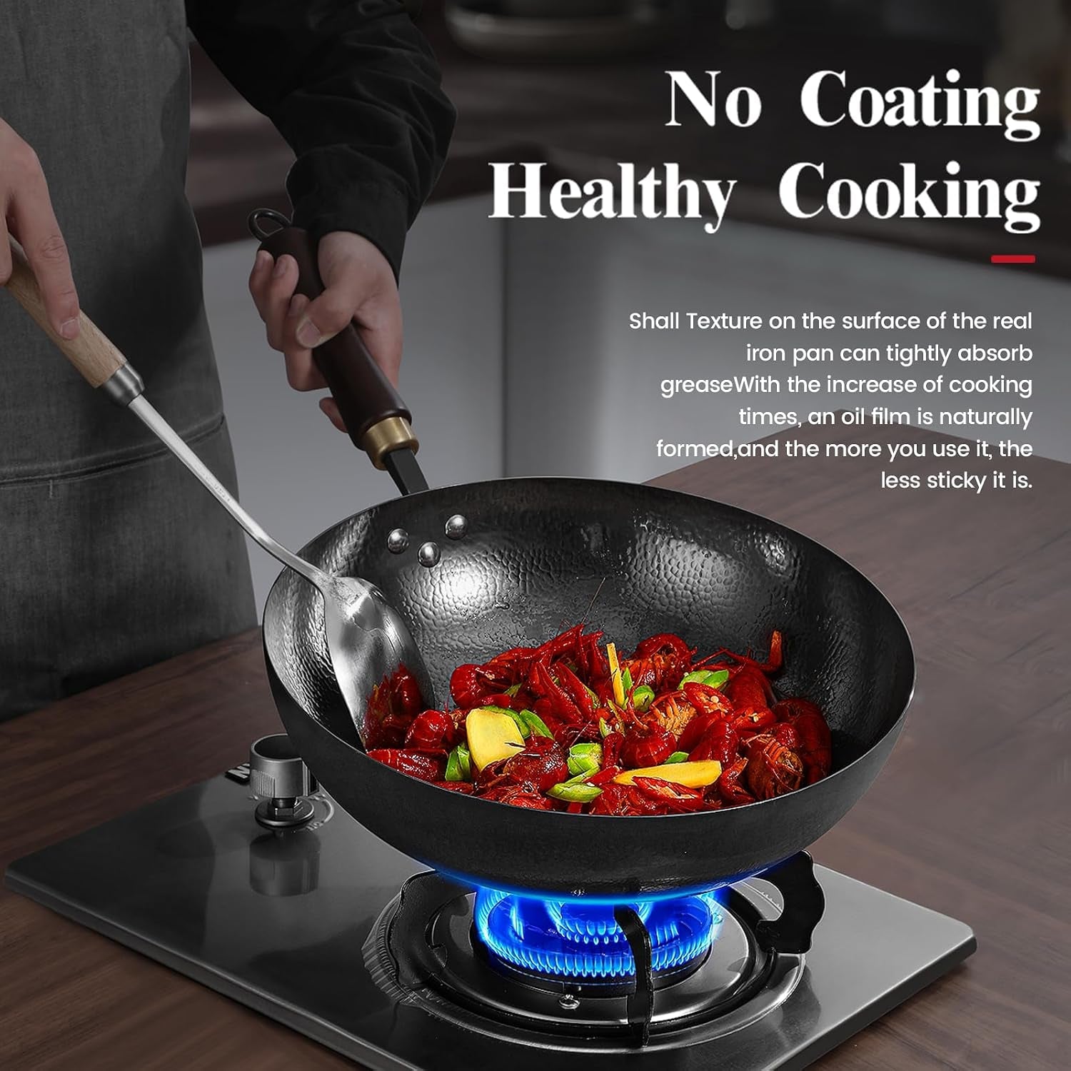 carbon-steel-wok-pan-13-4-inch-nonstick-pre-seasoned-woks-stir-fry-pans-with-glass-lid-no-chemical-coated-wok-round-bottom-hand-hammered-chinese-wok-for-gas-stoves