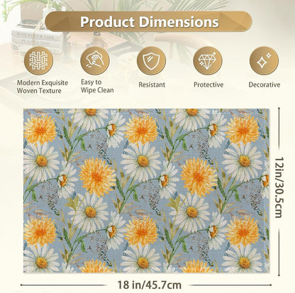 Daisy Placemats Set of 6 Linen Washable, Heat-Resistant 12X18 Inchyellow and White Flowers Plantstable Place Mats for Kitchen Dining for Home Party Holidays3