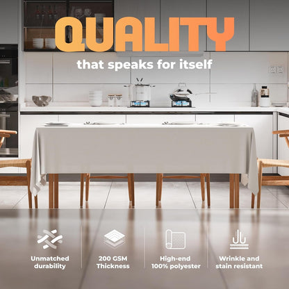 WEALUXE White Table Cloths for 6 Foot Rectangle Tables, 2-Pack, 60X102 Inches, Water, Stain and Wrinkle Resistant, 200 GSM Washable Poly Fabric Tablecloths Rectangular, Elegant and Durable3