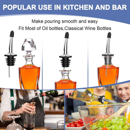 60-Pack Stainless Steel Pour Spouts for Liquor Bottles Oil Vinegar and Wine,Liquor Bottle Pourers with Rubber Dust Caps,Bar Accessories,Pourers for Bartending2