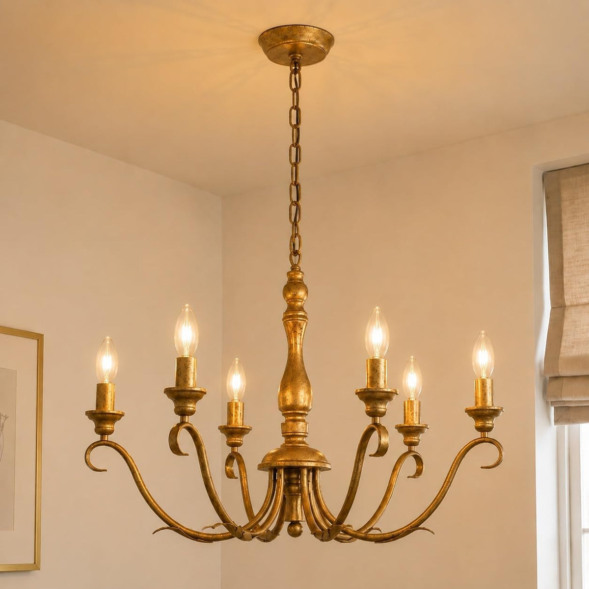 farmhouse-vintage-antique-brass-chandelier-distressed-gold-candle-fixture