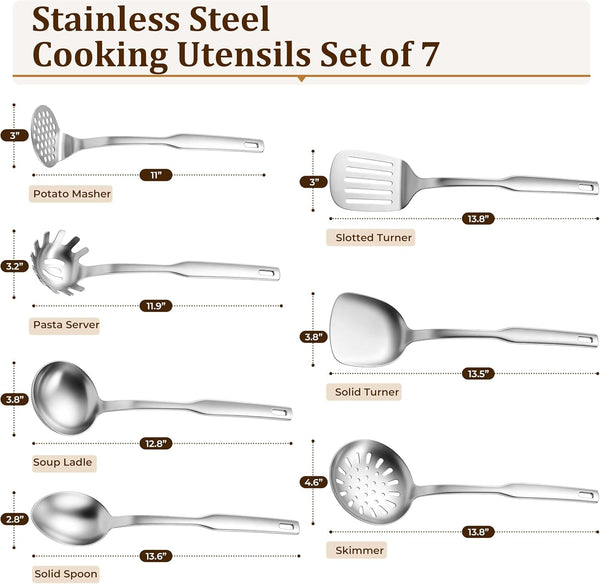 Stainless Steel Cooking Utensils Set, 7 Pcs Metal Kitchen Utensils2