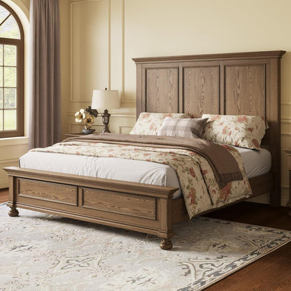 Solid Wood King Bed Frame with 65.2" High Headboard7