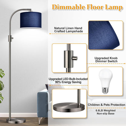Upgraded Modern Arc Dimmable Tall Standing Floor Lamp with Blue Shade, 1200 Lumens LED Bulb Included, for Living & Reading Room, Bedroom, Office & Nursery, Brushed Nickel4