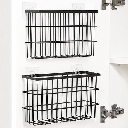 2 Pack Cabinet Door Organizer,Self Adhesive Lid Organizers inside Cabinet Storage Boxes,Hanging Storage Basket Organizer Wall Mounted Pantry Caddy Cup Holder for Kitchen,Fridge,Bathroom1