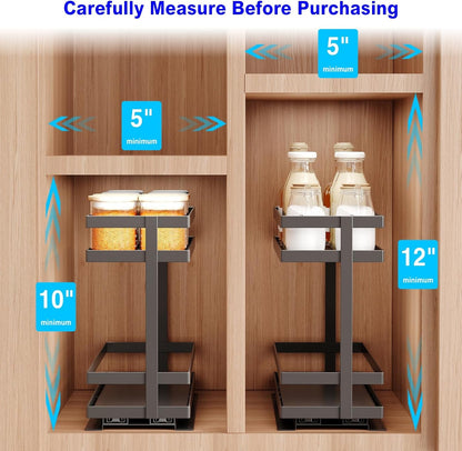 2 Pack Pull Out Spice Rack Organizer for Cabinet, 2 Tier Metal Slide Out Seasoning Organizer and Storage Heavy Duty Vertical Spice Rack Shelf Pullout for Kitchen Cabinets No Drilling (Black)9
