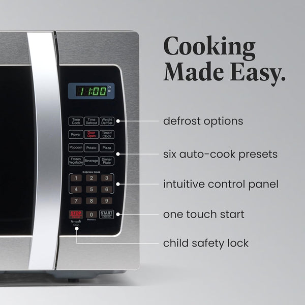 1.3 Cu. Ft. Countertop Microwave Oven – 1000 Watts Power, Auto Cook Settings, Defrost, Easy Clean and Child Safety Lock - Stainless3