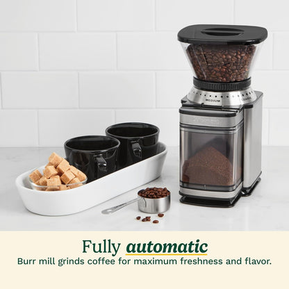 Electric Burr Coffee Grinder, 18-Position Selector, 4-18 Cups | Flat Burr Coffee Bean Grinder with 18 Options, Fine to Coarse, & Removeable, Easy-To-Clean 8 Oz Bean Hopper, DBM-8P13