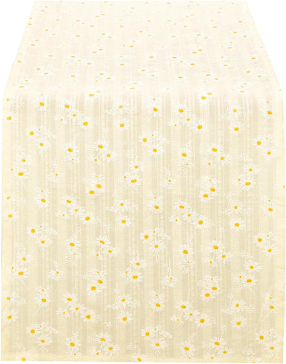 Light Yellow Floral Cotton Table Runner Boho Table Decor (12”X72”) | Farmhouse Rustic, Autumn, Thanksgiving, Dining Room, Kitchen, Wedding&Holiday Decor, Bohemian, Dresser Scarf, Home Decor1