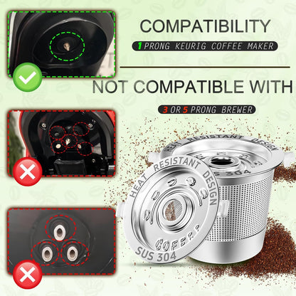 2 Pack Reusable K Cup for Keurig 1.0 | Stainless Steel Coffee Pods with Heat Resistant Handles and Scoop, NO BPA2