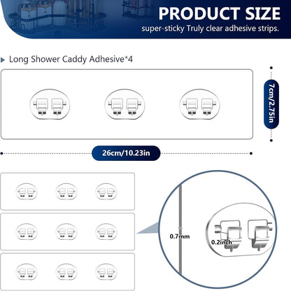4 Pack Shower Shelf Adhesive Replacement, No Drilling Transparent Adhesive Hooks Stickers, Strong Wall Hook Strip for Shower Caddy Basket and Bathroom Shelf, Kitchen Racks (3 Hooks)2