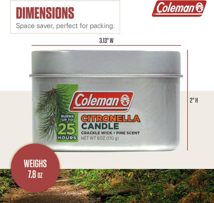 Coleman Scented Outdoor Citronella Candle with Wooden Crackle Wick, Pine Scent, 6 Oz (Pack of 6)6