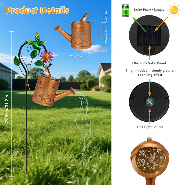 Hummingbird Outdoor Hanging Solar Lantern Waterproof Metal Openwork Hummingbird Watering Can Landscape Lights with Shepherd Hook for Porch Lawn Driveway Backyard Pathway Gifts for Women Mom Grandma3