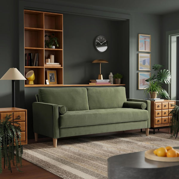 ® Lexington 75.6" Sofa, Mid-Century Modern, Pocket Coil Comfort, Easy Assembly, Velvet Fabric, Olive Green1