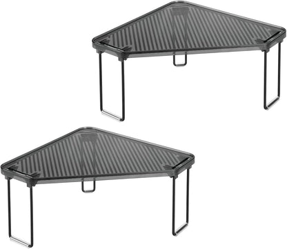 Plastic/Steel Corner Stackable Rack, Storage Organizer Shelf for Bathroom, Vanity, Countertop, Sink, Cabinet, Holds Makeup, Shower Accessories, Ligne Collection - 2 Pack - Black/Smoke Gray9