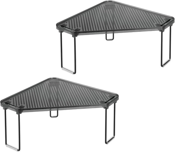 Plastic/Steel Corner Stackable Rack, Storage Organizer Shelf for Bathroom, Vanity, Countertop, Sink, Cabinet, Holds Makeup, Shower Accessories, Ligne Collection - 2 Pack - Black/Smoke Gray9