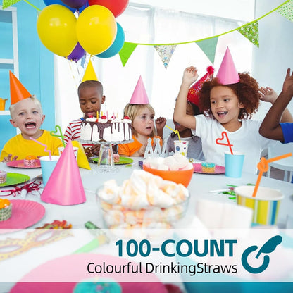 100PCS Flexible Plastic Straws | Colorful Disposable Bendy Party Fancy Straws12.8Inch Extra Long Straws Party Decorations6