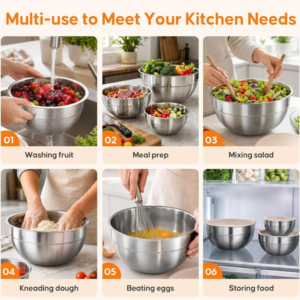 Stainless Steel Mixing Bowls with Lids Set, 4 Pack Cooking Bowls6