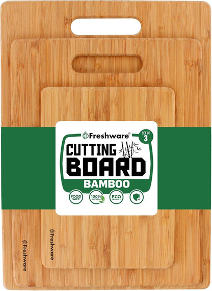 Bamboo Cutting Board Set of 3, Wooden Cutting Boards for Kitchen, Knife Friendly Food Grade Chopping Board, Lightweight with Hanging Hole for Easy Storage1