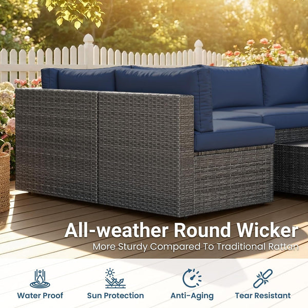 7 Piece Wicker Outdoor Patio Furniture Set, All-Weather Patio Sectional Set3