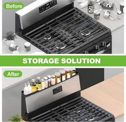 30 Inch Magnetic Stove Top Shelf | 3-Zone Kitchen Organizer with Anti-Slip & Anti-Fall Design | Heat Resistant (-40°F to 446°F) Food-Grade Silicone Spice Rack for Flat-Top Stoves, Black3