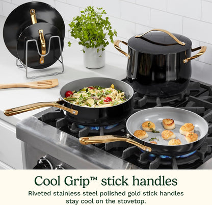 Culinary Ceramic Cookware Set, Dishwasher Safe Nonstick Pots and Pans, 10 Piece Kitchen Cookware Set for Home Cooking, Easy & Clean Design, Black, 34CG-10BK7