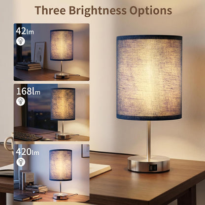 Set of 2 Touch-Controlled Desk Lamps, Compatible with Type C and USB a Ports, with Three Adjustable Brightness Levels for Bedside Lamps, Including Two Bulbs5