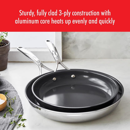 Energy plus 2-Pc Stainless Steel Ceramic Nonstick 10-In & 12-In Fry Pan Set | Non-Toxic, Food-Safe, Ceramic Nonstick Coating for Quick Release. Induction Cookware Compatible for All Cooktops.3