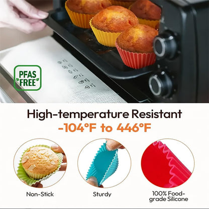 12Pcs Silicone Baking Cup,Non-Stick Cupcake Liners,Reusable Cupcake Molds | round Cupcake Molds Reusable,Family Pack,High-Temperature Resistant Non-Stick Colorful Baking Cup,Easy to Clean4