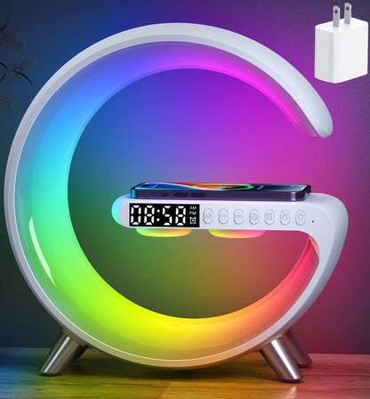 Smart LED Table Lamp, 4-In-1 Wireless Charger, Night Light, Alarm Clock, Bluetooth Speaker with App Control, Bedside Lamp with Charging Station for Bedroom, Office, Home Decor, Teen Girls Boys Gifts1