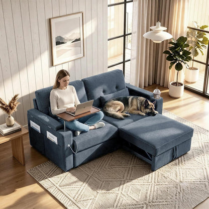 73" Sleeper Sofa, Convertible Sofa Bed with Pull Out Couch, Blue9