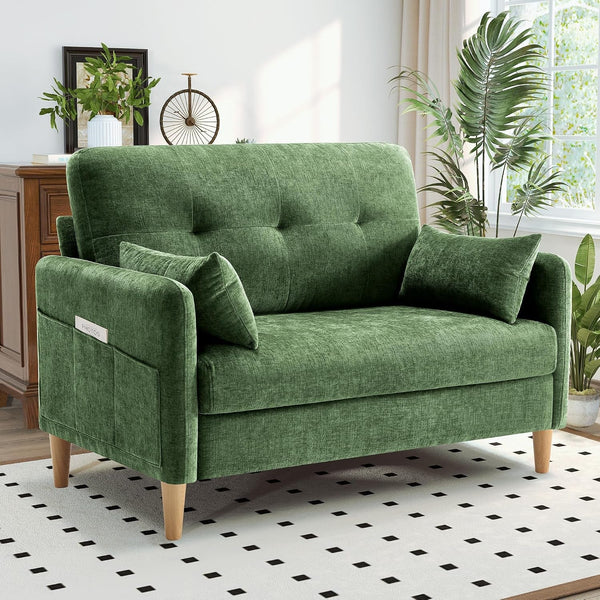 Loveseat Sofa, 47” Small Couch for Living Room, Comfy Chenille Fabric Love Seat for Bedroom with Throw Pillow,Removable Cushion Cover,Couches for Small Space,Apartment,Dorm1