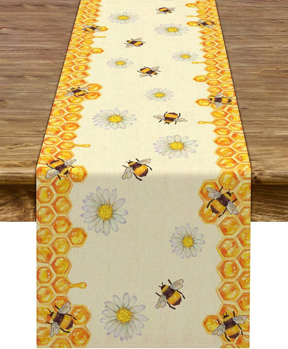 Linen Bee Daisy Table Runner Rustic Home Farmhouse Table Cover Boy Girl Bithday Party Indoor Outdoor Decoration Home Kitchen Dining Room Decor (13" X 72")1